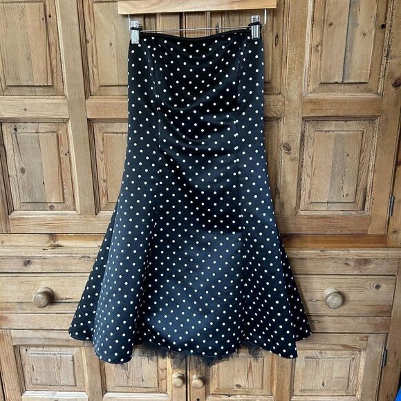 Jessica McClintock for Gunne‎ Sax 9 / 10 Black Polka Dot Dress Strapless - Picture 1 of 13